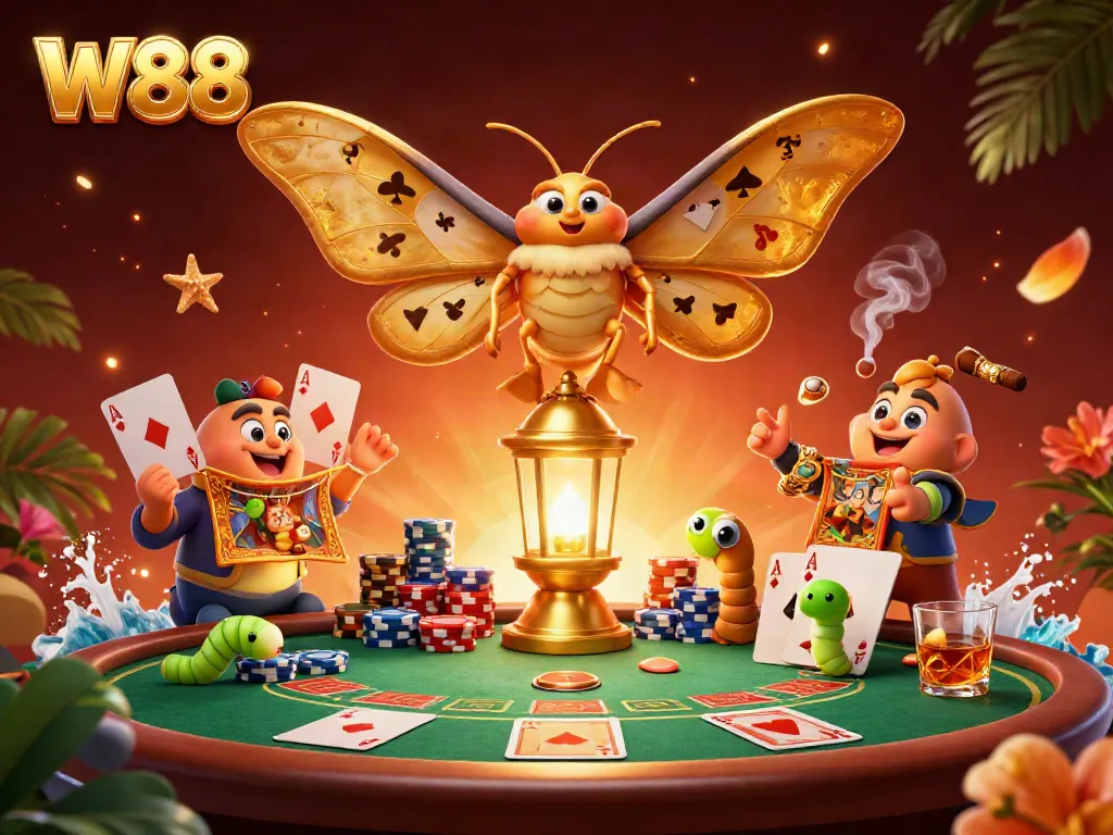 W88 showcases winning strategies with vibrant 3D casino elements, enhancing player engagement.