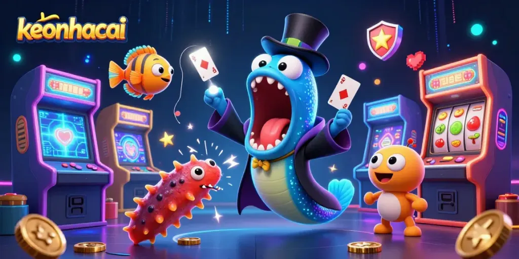 Engage in thrilling gaming experiences with keonhacai's vibrant casino scene featuring animated characters.