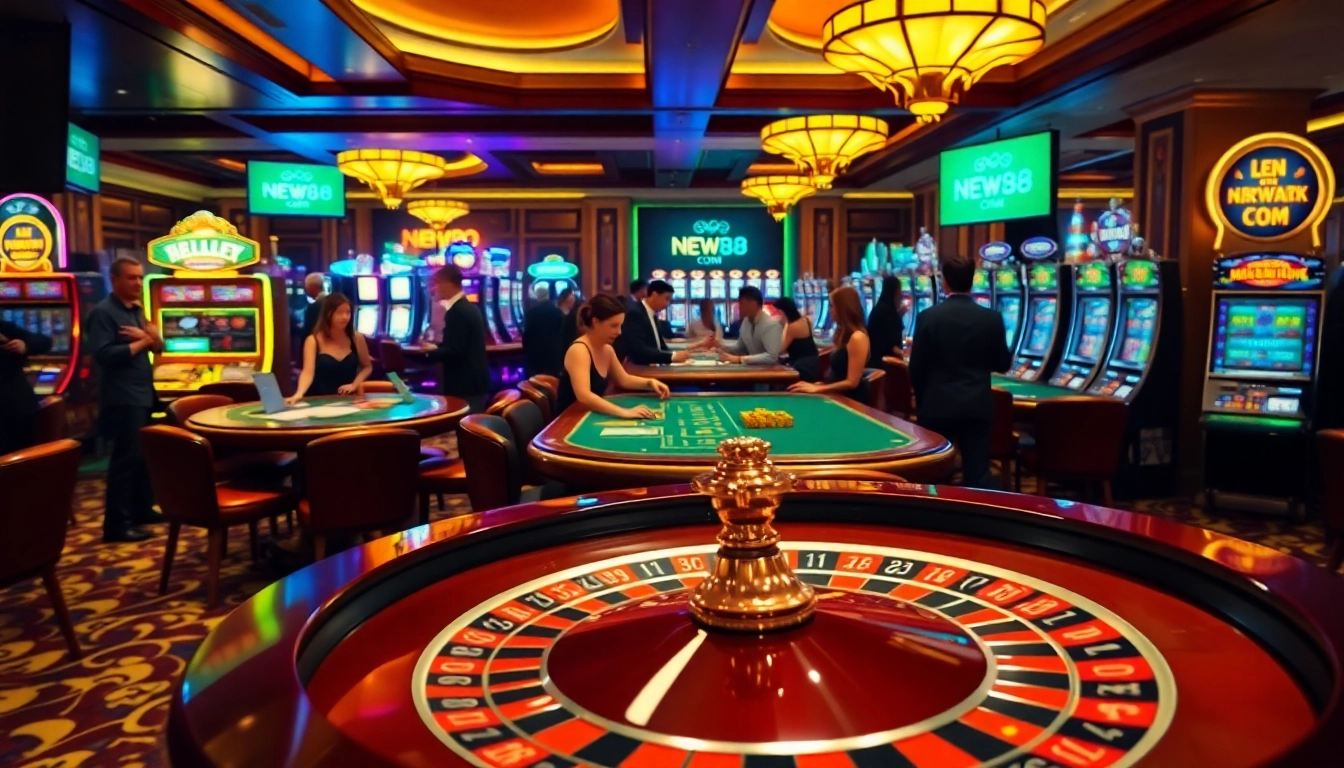Experience thrilling gameplay at NEW88 COM with immersive casino visuals and vibrant gambling elements.