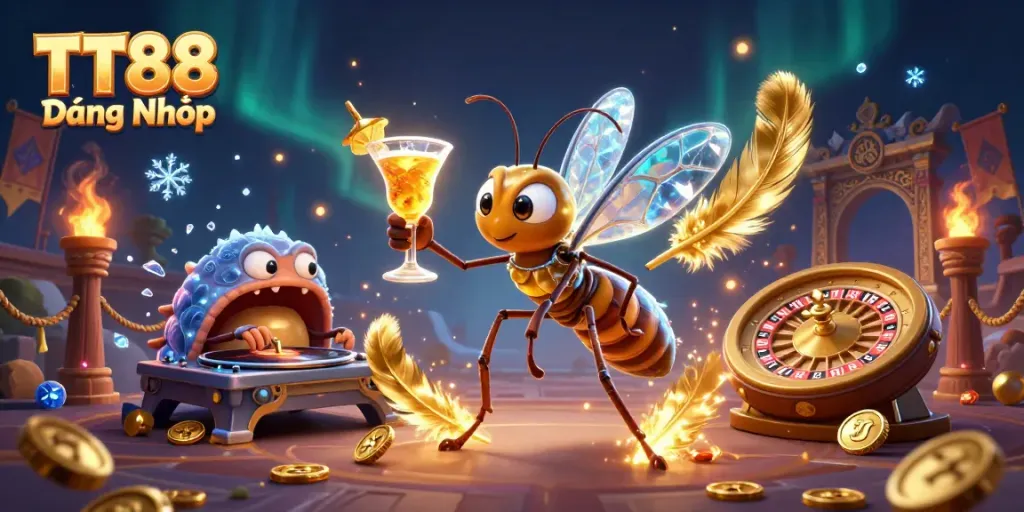 Experience gaming excitement with TT88 Đăng Nhập - a vibrant casino illustration featuring animated characters and a lavish atmosphere.