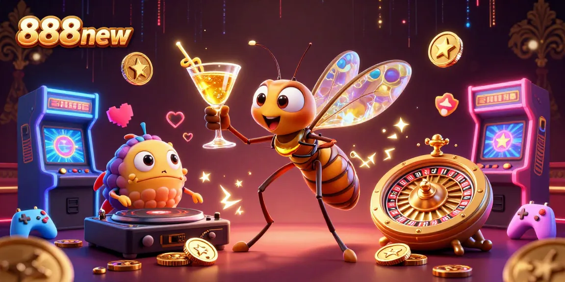 Experience thrilling gameplay with 888new at this vibrant casino illustration showcasing dynamic characters and game elements.