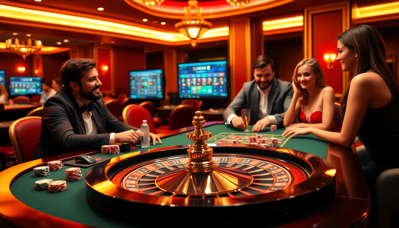 Experience the thrill of gambling at sunwin's luxurious casino table with roulette and poker games.