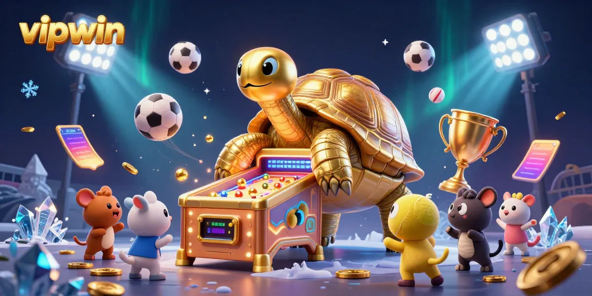 Experience the excitement of vipwin with a golden tortoise pinball machine and dynamic sports elements.