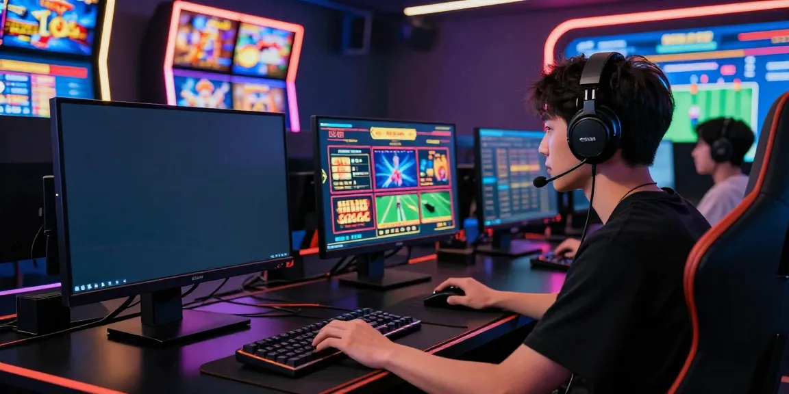 Engaged player at GEM88 gaming station, showcasing vibrant online casino games.
