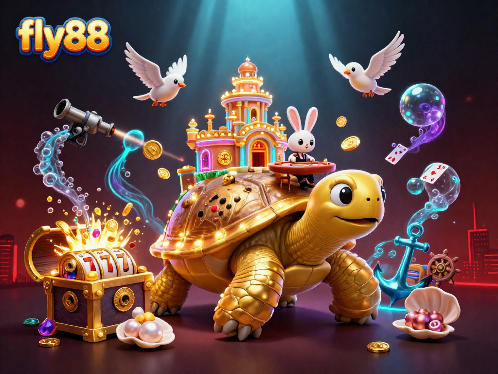 Engage with fly88 by exploring the exciting world of gambling in this vibrant 3D scene.