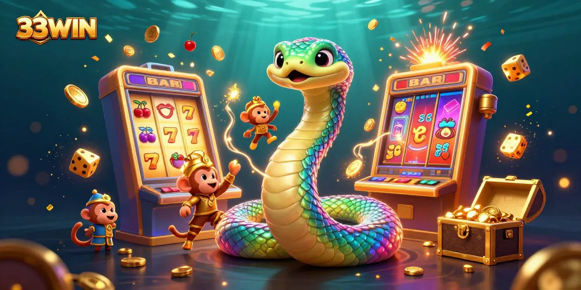 Join the excitement at 33WIN with a vibrant 3D illustration of colorful casino fun and jackpot wins.