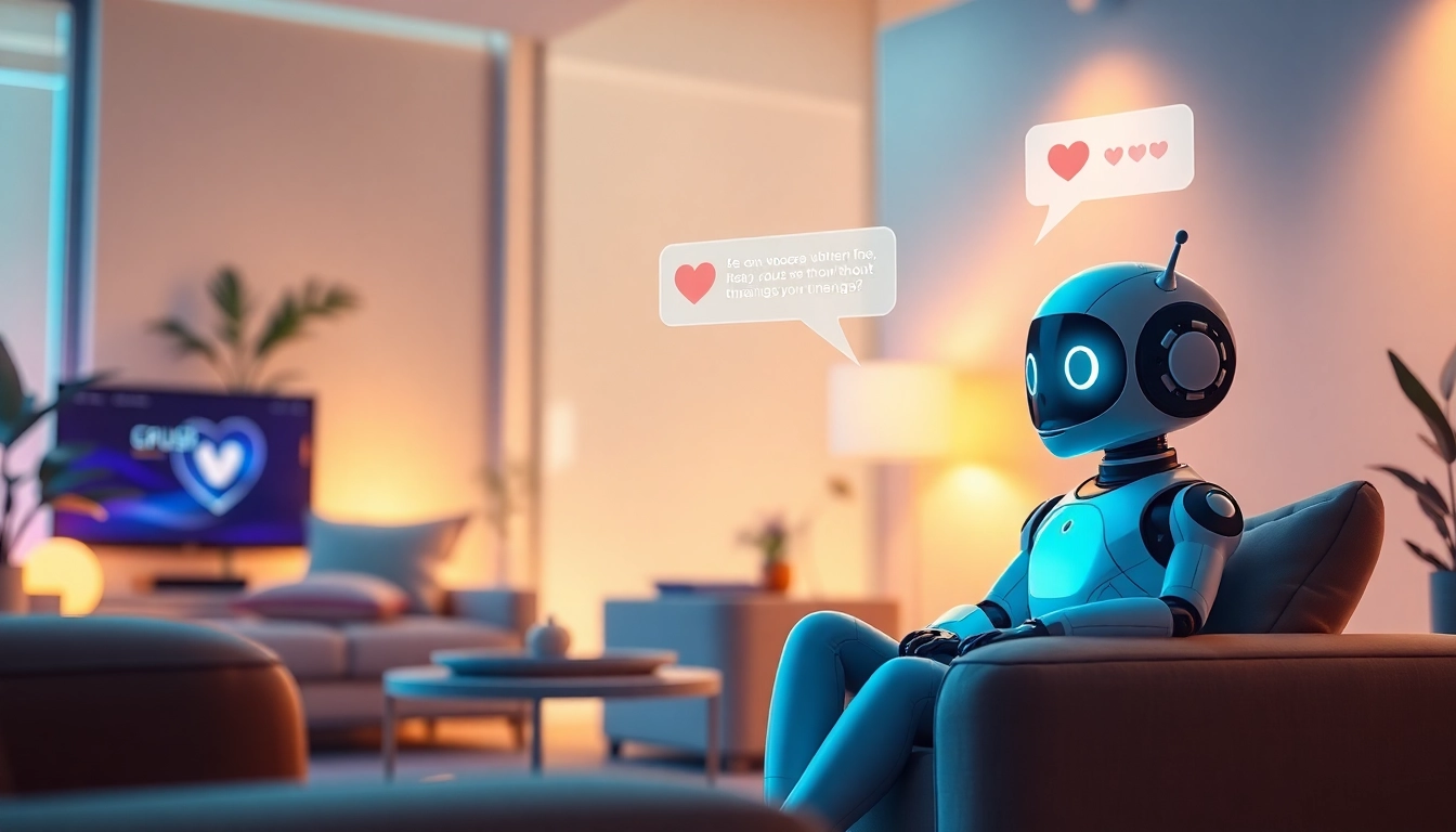 Engaging scene of a user communicating with Crush on AI in a cozy, modern living room setting.