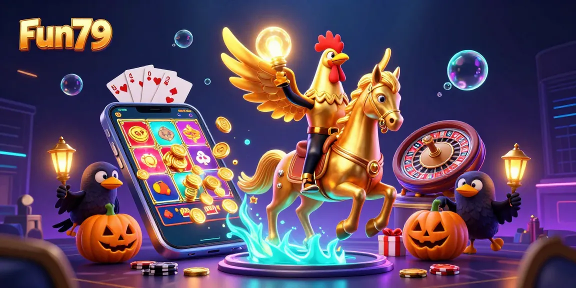 Fun79 showcases a vibrant casino experience featuring a golden rooster and game elements for thrilling gameplay.