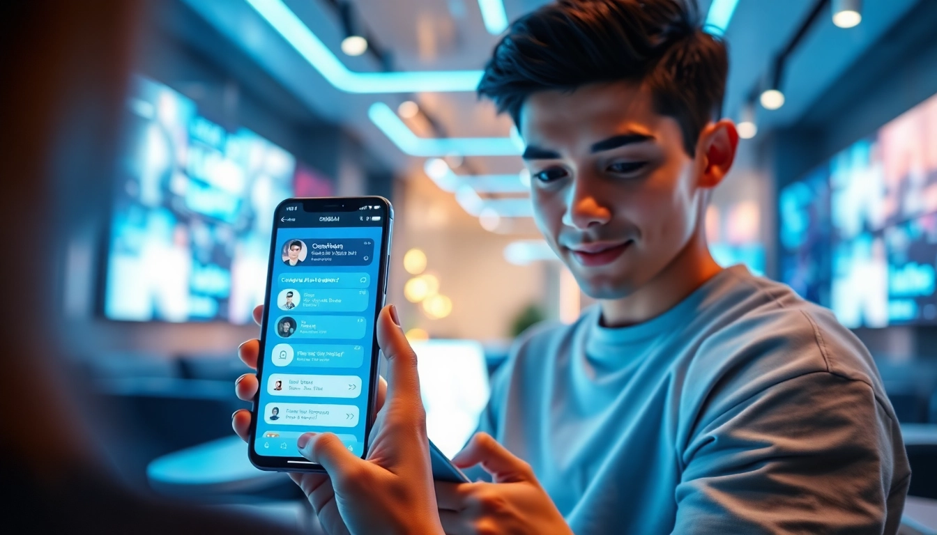 Interactive Crushon AI application displayed on a smartphone in a vibrant tech environment.